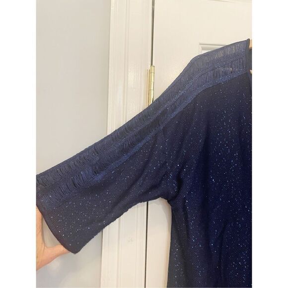 St. John Blue Knit Cardigan Coat Sequin Sparkle Size Large - Picture 4 of 8